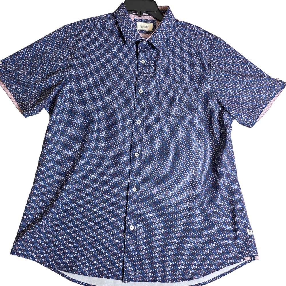 7 Diamonds Button Down Shirt Mens XL Navy Blue 4-Way Stretch performance MK7235 - Picture 2 of 9